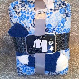 3 Piece Micro Fleece Pajama Set With Plush Socks
